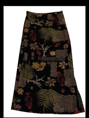 Black Tropical Print A-Line Maxi Skirt made in USA